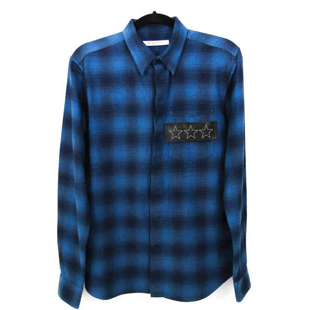 Givenchy Plaid Button Down Shirt in Blue - Size 39