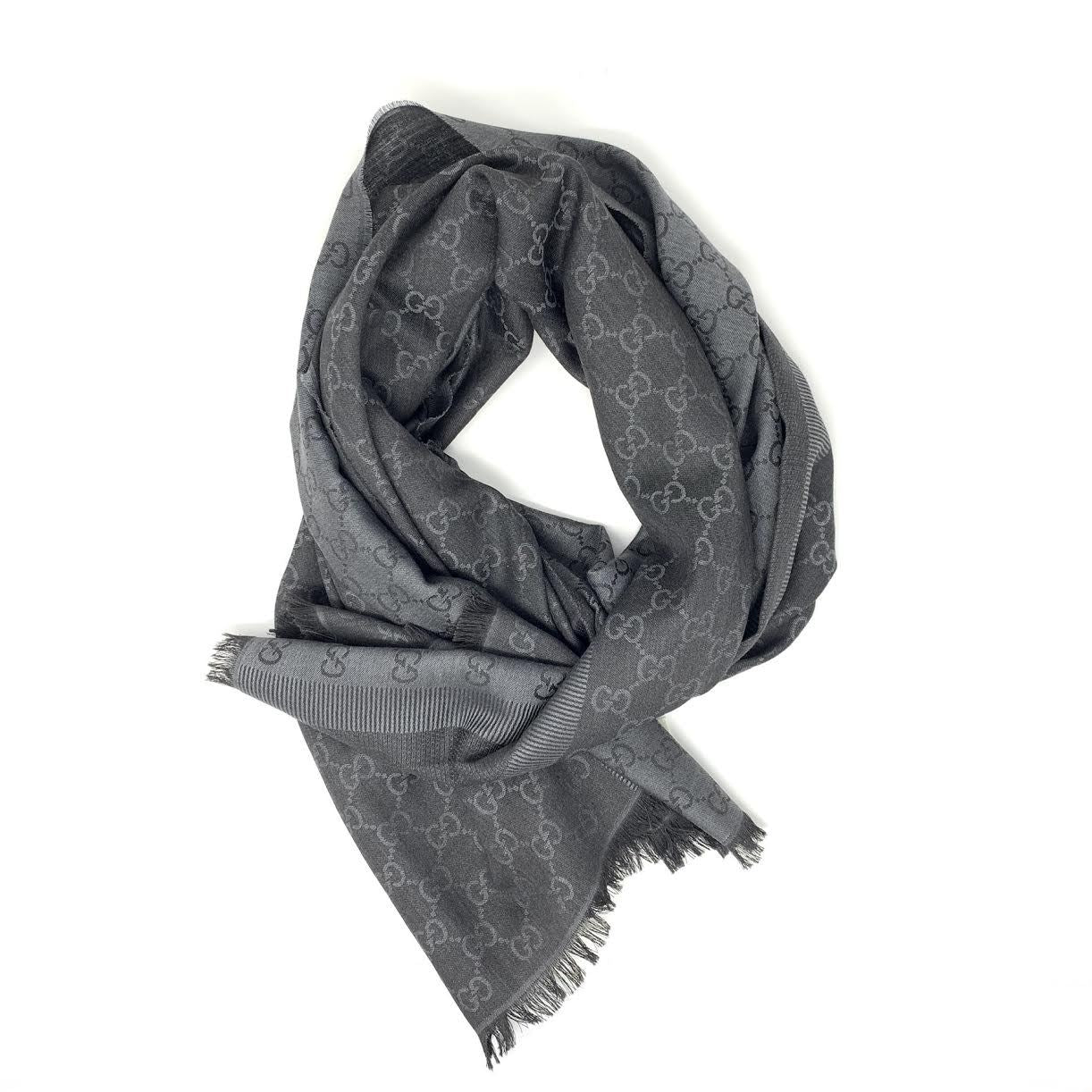 Gucci Grey Monogram Silk GG Square Scarf For Sale at 1stDibs
