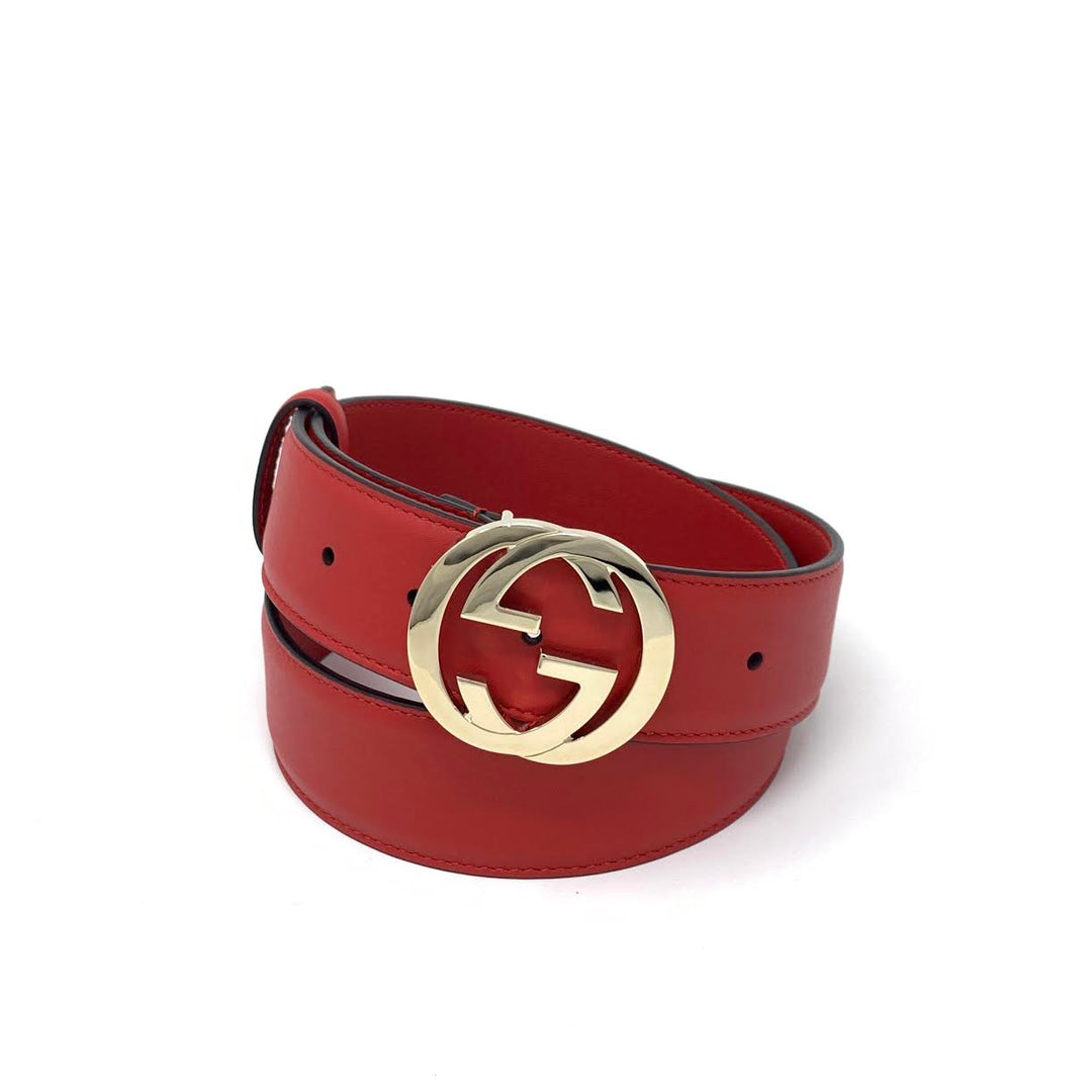 Gucci Interlocking GG Signature Leather Belt Size 34