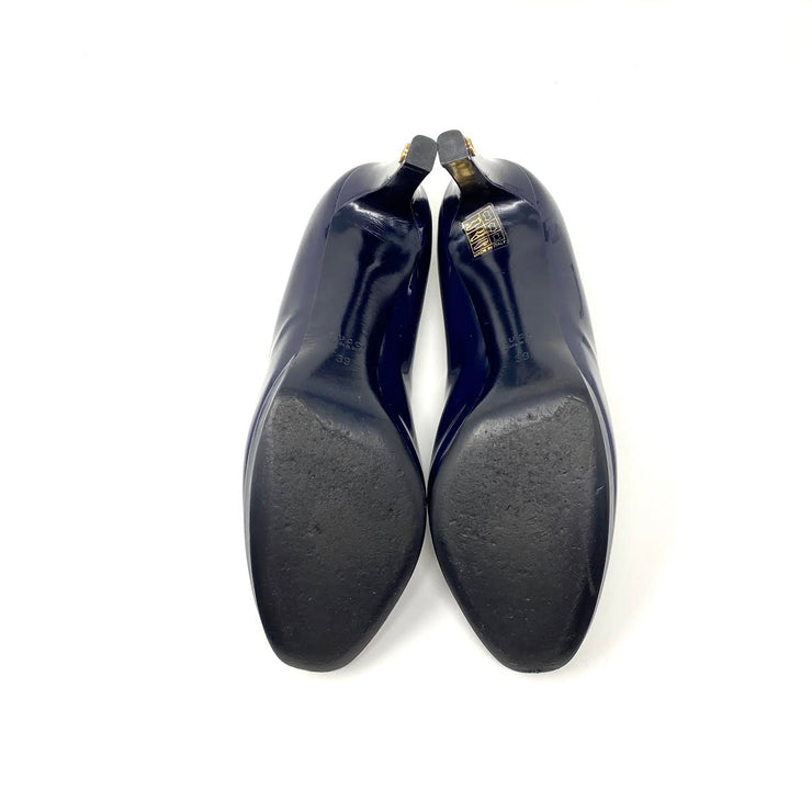 Gucci Patent Leather Round-Toe Pumps GG Navy Consignment Shop From Runway With Love