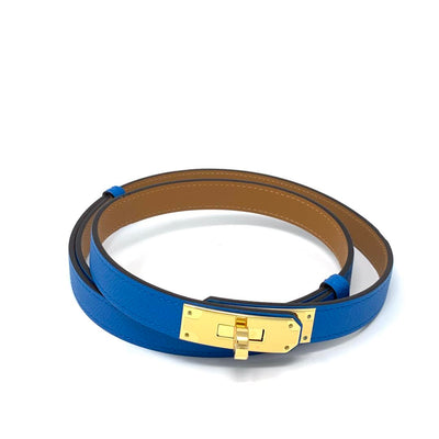 Hermes kelly belt Bleu Zanzibar designer consignment from runway with love