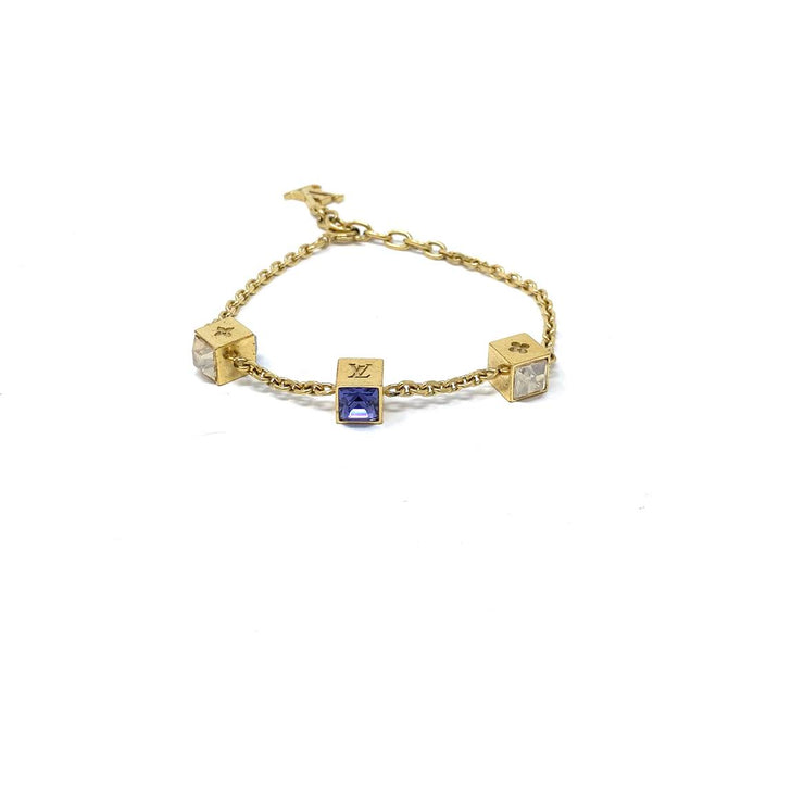 Louis Vuitton Vintage Blue Crystal & Goldtone Gamble Bracelet