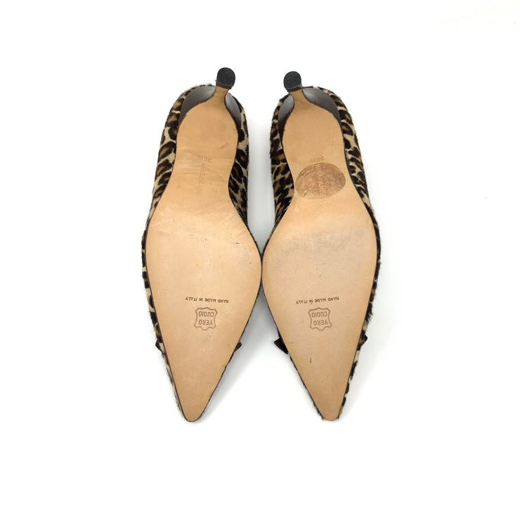 Manolo Blahnik leopard print heels pony hair designer consignment From Runway With Love Cancer research Charity donation