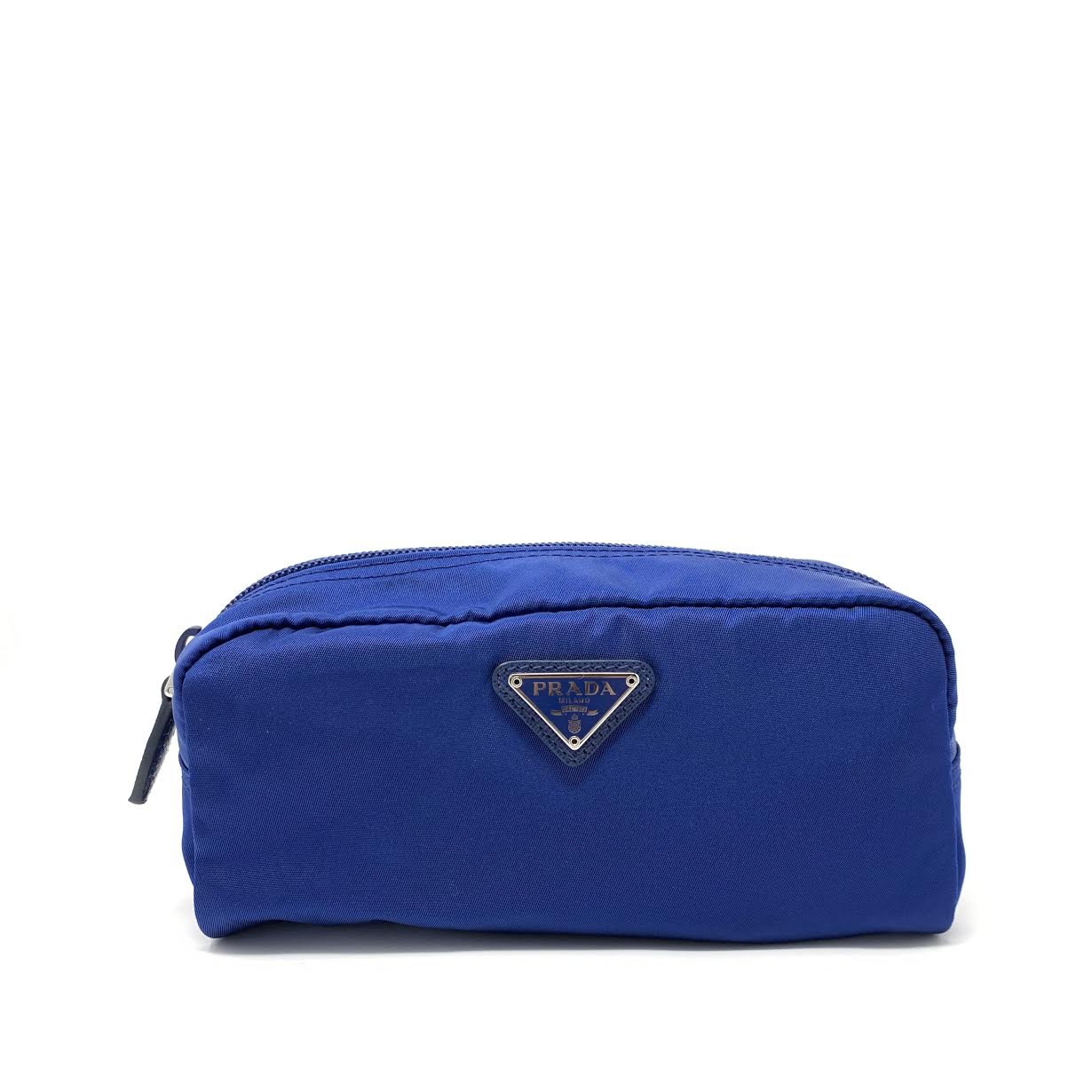 Prada Cosmetic Pouch Nylon Royal Blue in Nylon/Leather with Silver-tone - US