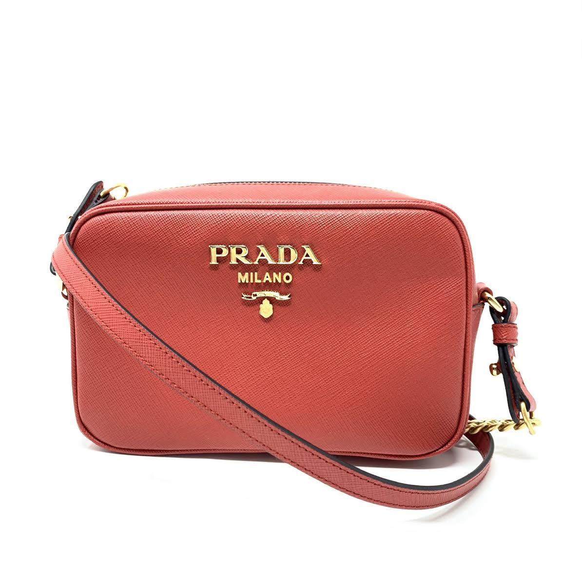 Prada Saffiano Mini Camera Bag in Red Gold Hardware – Coco Approved Studio