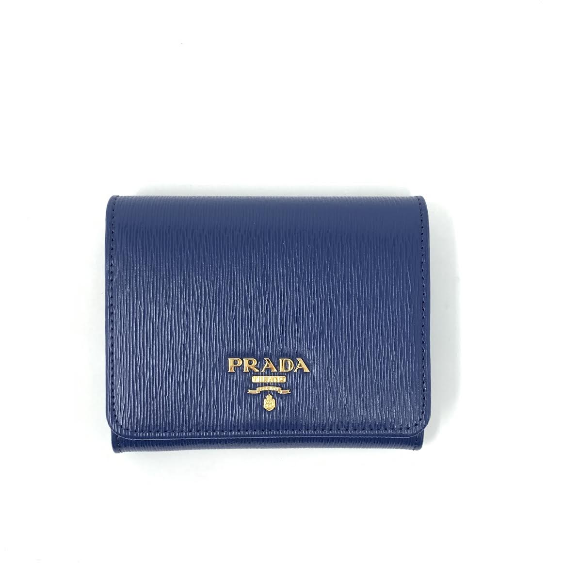 Prada Vitello Micro Grain Leather Baltico Blue Card Holder Wallet