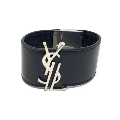 Saint Laurent Leather Cuff Silver black YSL Consignment Shop From Runway With Love